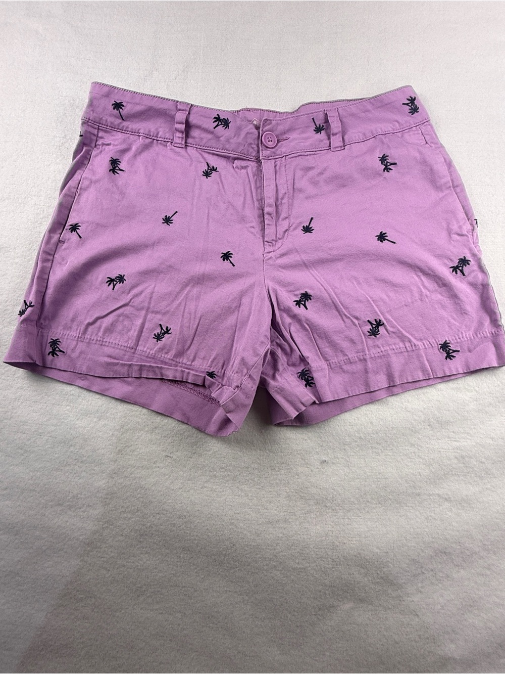 Palm Tree Shorts St Johns Bay Size 10 Purple Embroidered Stretch Chino